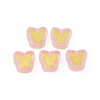 Transparent Spray Painted Handmade Lampwork Beads, with Golden Plated Brass Findings, Butterfly