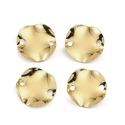 Textured Brass Connector Charms, Flat Round Links, Rack Plating, Long-Lasting Plated, Cadmium Free & Lead Free