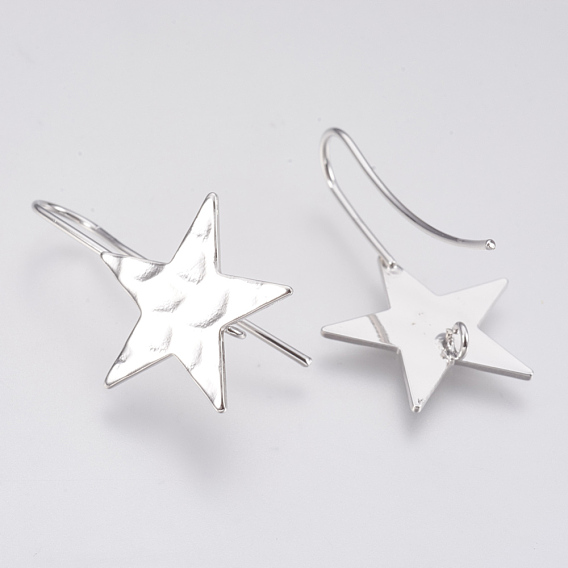 Brass Stud Earring Findings, with Loop, Star, Nickel Free