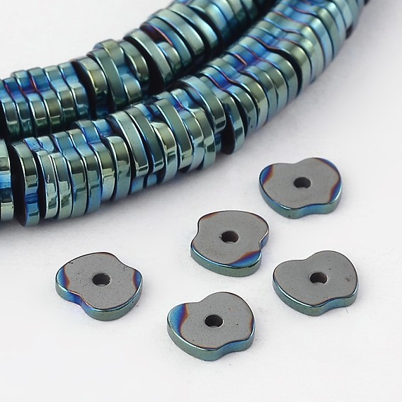 Electroplate Non-magnetic Synthetic Hematite Apple Bead Strands, 6x5x1mm, Hole: 1mm, about 381pcs/strand, 16.1 inch