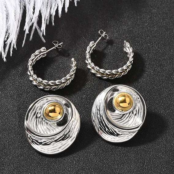 304 двухцветные серьги-гвоздики из нержавеющей стали, золотые и нержавеющая сталь цвет