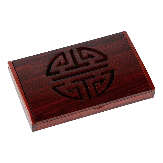 1Pc Wooden Business Cards Stroage Box, Hand-push Type, Rectangle with Pattern