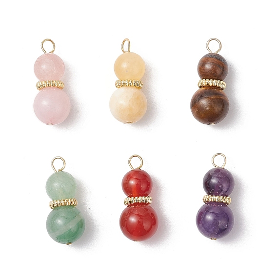 6 шт. 6 стили подвески из натурального зеленого авантюрина, сердолика, розового кварца, желтого нефрита, аметиста и тыквы с тигровым глазом, с петлями из сплава, золотые, смешанные окрашенные и неокрашенные