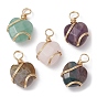Mixed Gemstone Coppwer Wire Wrapped Pendants, Faceted Heart Charms, Golden