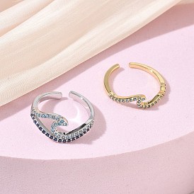 Brass Micro Pave Cubic Zirconia Cuff Open Rings, Nuggets