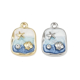 Подвески из сплава и страза, прямоугольник в форме морской звезды и ракушки, Эмаль стиле, стойки покрытие, без кадмия и без свинца