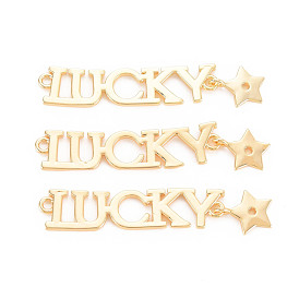 Rack Plating Brass Connector Charms, Nickel Free, Lucky with Star