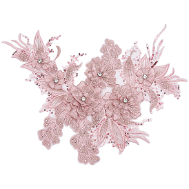 1Нашивки из полиэстера, изготовленные методом компьютерной вышивки, пришиваемые/приклеиваемые утюгом., цветок, пайетками