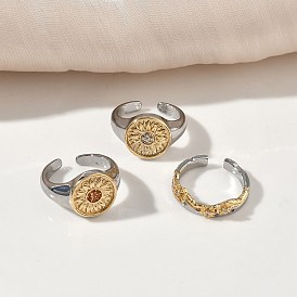 Латунные кольца из манжеты с прозрачным цирконием, цветок, стойки покрытие, долговечный, без кадмия и без свинца