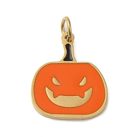 Halloween 304 Stainless Steel Charms, with Enamel and Jump Ring, Real 14K Gold Plated, Pumpkin Charm