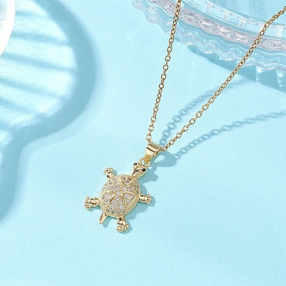 Подвеска в виде черепаховой панцири из латуни с микропаве из прозрачных кубических цирконий 304 Цепочка из нержавеющей стали для женщин