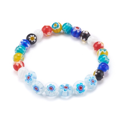 Handmade Millefiori Lampwork Beads Stretch Bracelets, Round & Flat Round