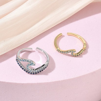 Brass Micro Pave Cubic Zirconia Cuff Open Rings, Nuggets