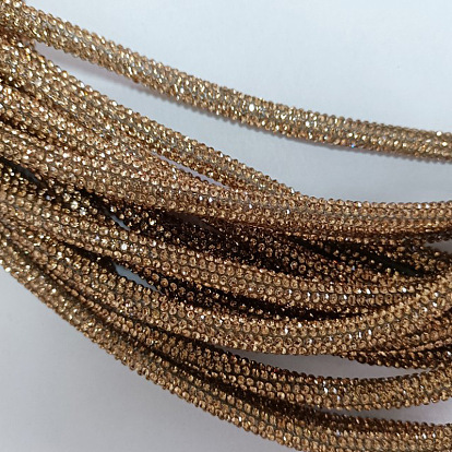 Synthetic Rubber Cord with Rhinestone, Sparkle Solid Round Tube, Garment Accessories