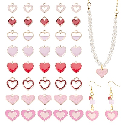 48Pcs 8 Style Alloy Enamel Pendants, Light Gold, Heart