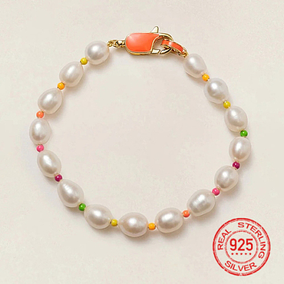 Bracelets de perles naturelles pour femmes, avec perles de rocaille en verre et 925 apprêts en argent sterling