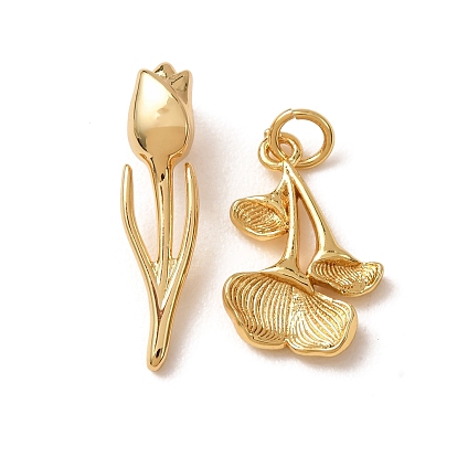 Brass Pendants, Tulip/Ginkgo Leaf Charms, Rack Plating, Long-Lasting Plated, Lead Free & Cadmium Free
