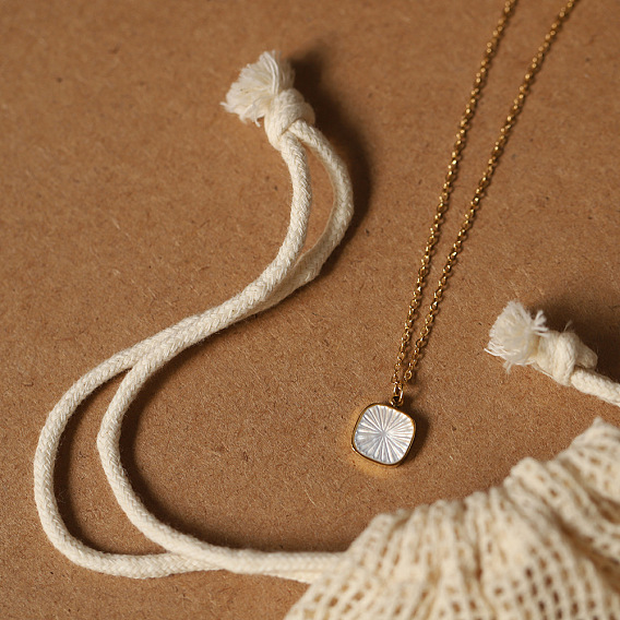 304 квадратные подвески из нержавеющей стали с натуральным белым ракушечным камнем для женщин