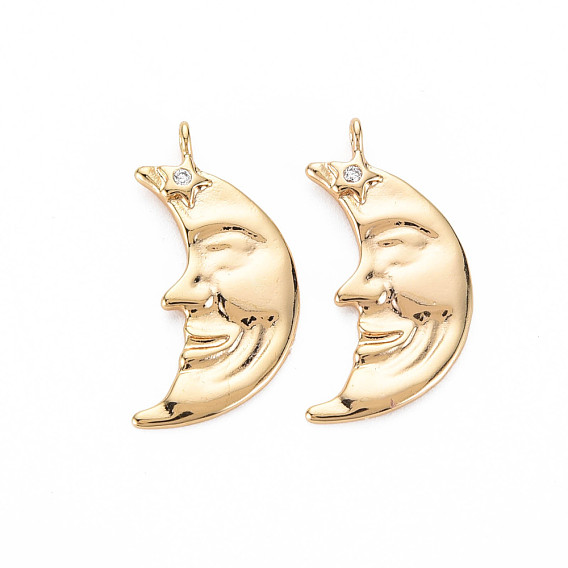 Латунные микропаве прозрачные подвески с фианитом, без никеля , луна