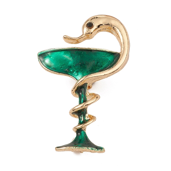 Брошь с эмалью из золотого сплава, со стразами, змея и кубок