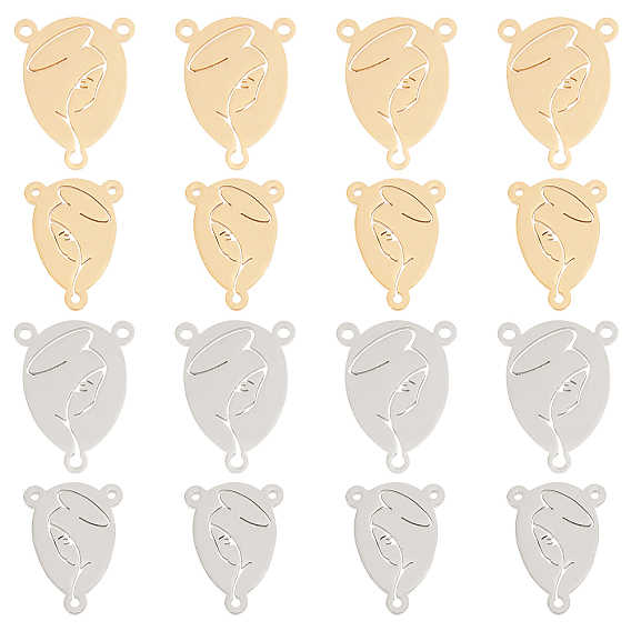 16Pcs 4 Style 201 Stainless Steel Links/Connectors, Oval with Human