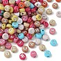 Opaque Acrylic Beads, Metal Enlaced, Flat Round with Random Letter/Heart