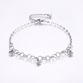304 Stainless Steel Charm Bracelets, with Lobster Claw Clasps, Heart