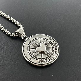 Стильные 304 подвески в виде сердца и компаса из нержавеющей стали для мужчин в стиле панк