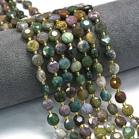 Природного индийского агата бисер нитей, граненый шестиугольный разрез, плоско-круглые, с бисером