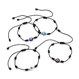 Pulseras de cuentas trenzadas con hilos de nailon ajustables, con cuentas de murano de ojo malvado hechas a mano y cuentas espaciadoras de latón