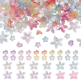 320 шт 16 цвета прозрачные акриловые бусины, с покрытием AB цвета, цветок