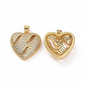 Brass Micro Pave Clear Cubic Zirconia Pendants, Heart