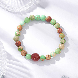 Браслеты из натурального сердолика и императорской яшмы с круглыми бусинами для мужчин и женщин