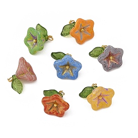 Glass & Brass Pendants, Morning Glory Flower with Acrylic Leaf Charms