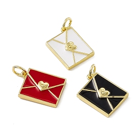 Rack Plating Brass Enamel Pendants, with Jump Ring, Real 18K Gold Plated, Long-Lasting Plated, Cadmium Free & Nickel Free & Lead Free, Envelope Charm