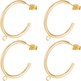 16 шт. латунные серьги-гвоздики с кольцами, фурнитура для сережек полукольцо с горизонтальными петлями, с фрикционными гайками 16шт.