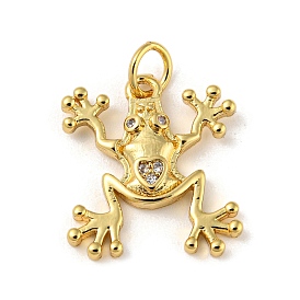 Rack Plating Brass Micro Pave Cubic Zirconia Pendants, with Jump Ring, Cadmium Free & Lead Free, Long-Lasting Plated, Frog