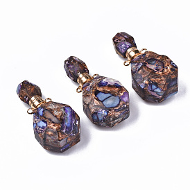 Собранные подвески из синтетического бронзита и имперской яшмы на раскрывающихся флаконах духов, с выводами из латуни свет золота, окрашенные