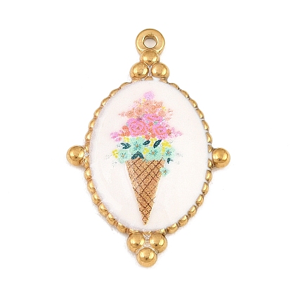 Pendentifs en acier inoxydable imprimés, ovale avec des breloques en forme de crème glacée, colorées