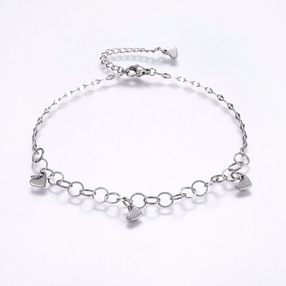 304 Stainless Steel Charm Bracelets, with Lobster Claw Clasps, Heart