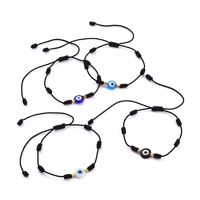 Pulseras de cuentas trenzadas con hilos de nailon ajustables, con cuentas de murano de ojo malvado hechas a mano y cuentas espaciadoras de latón