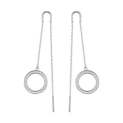 925 Boucles d'oreilles à tige en argent sterling avec micro pavé de zircones cubiques transparentes, fils d'oreille
