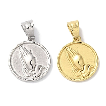 Ионное покрытие (ip) 304 подвески из нержавеющей стали, плоский круглый оберег с молящимися руками