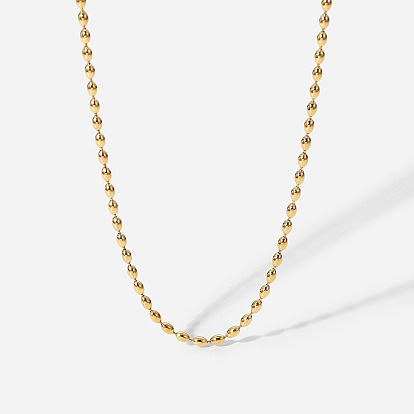 Chic 14K Gold-Plated Geometric Stainless Steel Oval Beaded Necklace for Women