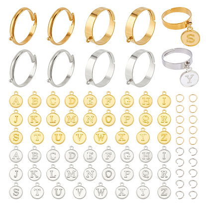 DIY-Set zur Herstellung von verstellbaren Initialen-Alphabet-Charms, einschließlich 304 Edelstahl-Schlaufenringbasen, Sprungringe, Aluminium Anhänger & Charms