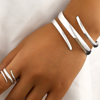 Наборы из сплава спиральных браслетов-манжет и колец