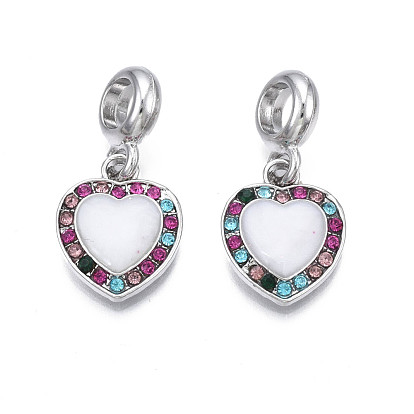 Подвеска из эмалированного сплава с покрытием из сплава в европейском стиле, со стразами, Подвески с большими отверстиями, без кадмия, без никеля и без свинца, платина, сердце