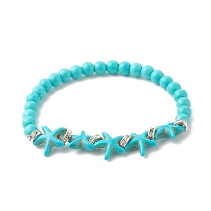 Synthetic Turquoise(Dyed) Starfish Stretch Bracelet, Gemstone Jewelry for Women