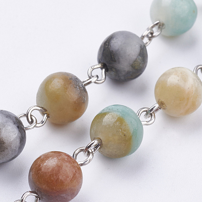 Натуральные амазонитовые ручные бисерные цепочки, несварные, для ожерелья браслеты решений, с латунной фурнитурой 