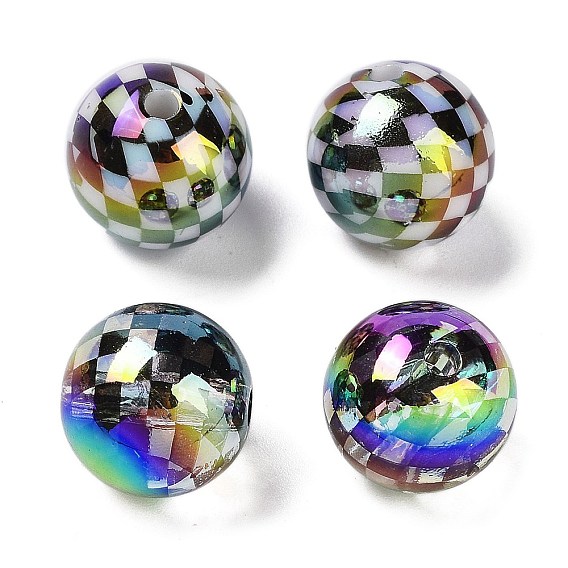 УФ Бусины акриловые, круглый с рисунком тартана